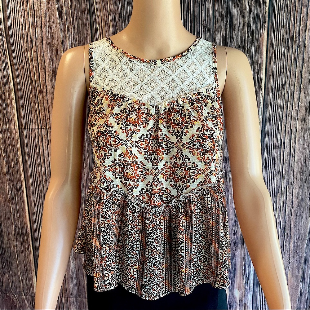Altar’d State boho distressed burnt orange cream white lace size XS tank